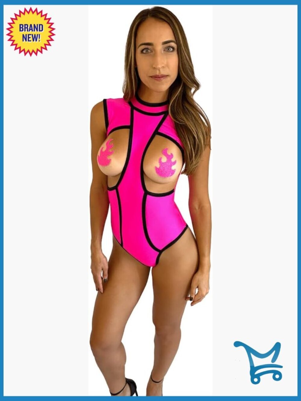 Sexy Mesh Bodysuit Open Cup Star Studded One Piece Sheer